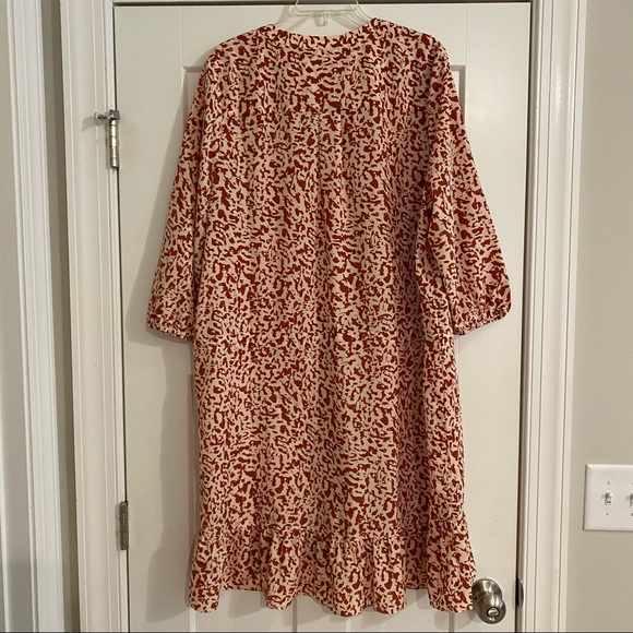CABI Terra Cotta & Cream Patterned Dress with Ruffle Hem - Picture 4 of 10